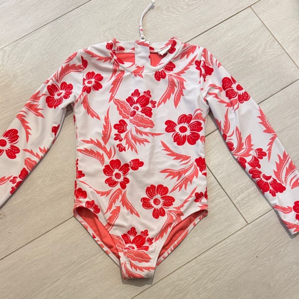 Feather 4 arrow Red and white Floral Kids Rashguard